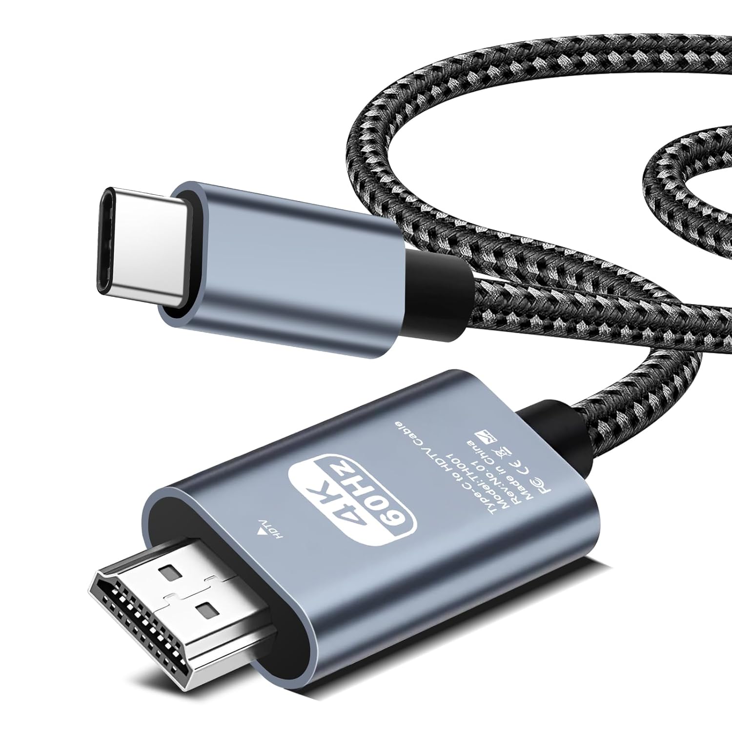 USB C to HDMI Cable 4K 60Hz T9 2m Twisted, HDMI to USB C Adapter Compatible with iPhone 17/16/15 Pro Max, MacBook Pro/Air, iPad, Samsung S25/S24, Dell, Surface