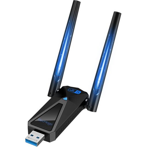 Clé WiFi MEVRONISSHOP, Adaptateur USB 1300Mbps 2.4GHz/5GHz Dual Band Internet avec Antena USB 3.0, Antennes à gain élevé 2x 5dBi, Compatible avec Windows 11/10/8/7/Vista/XP et Mac Linux