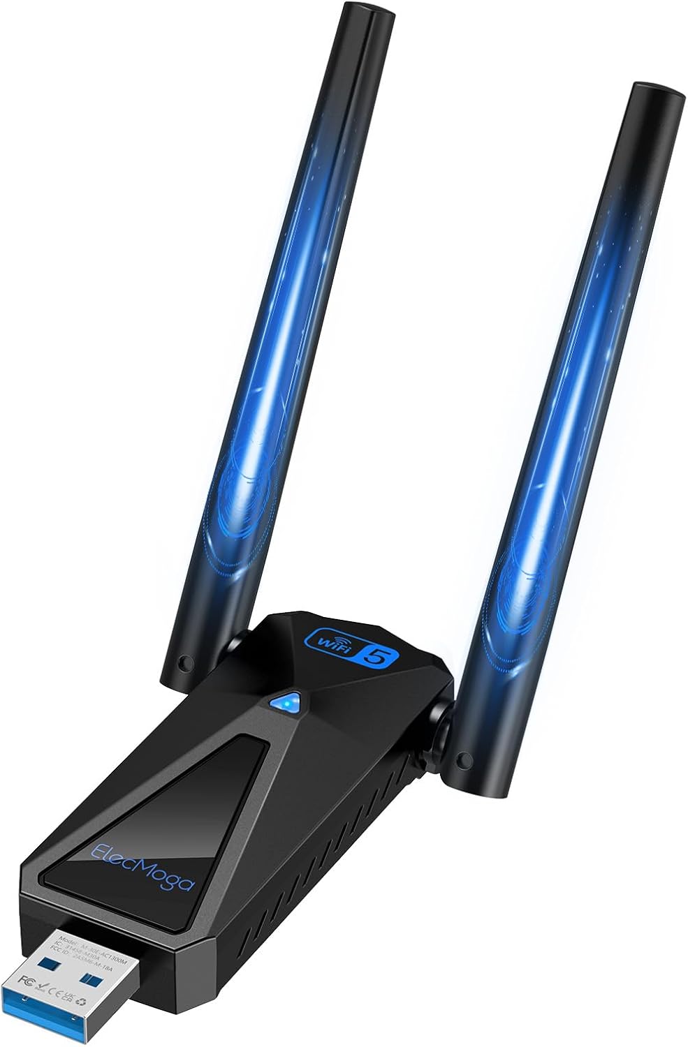 Clave WiFi MEVRONISSHOP, Adaptador USB de 1300 Mbps con Banda Dual 2.4 GHz/5 GHz, Antena USB 3.0, Antenas de alto rendimiento de 2x 5 dBi, Compatible con Windows 11/10/8/7/Vista/XP y Mac Linux
