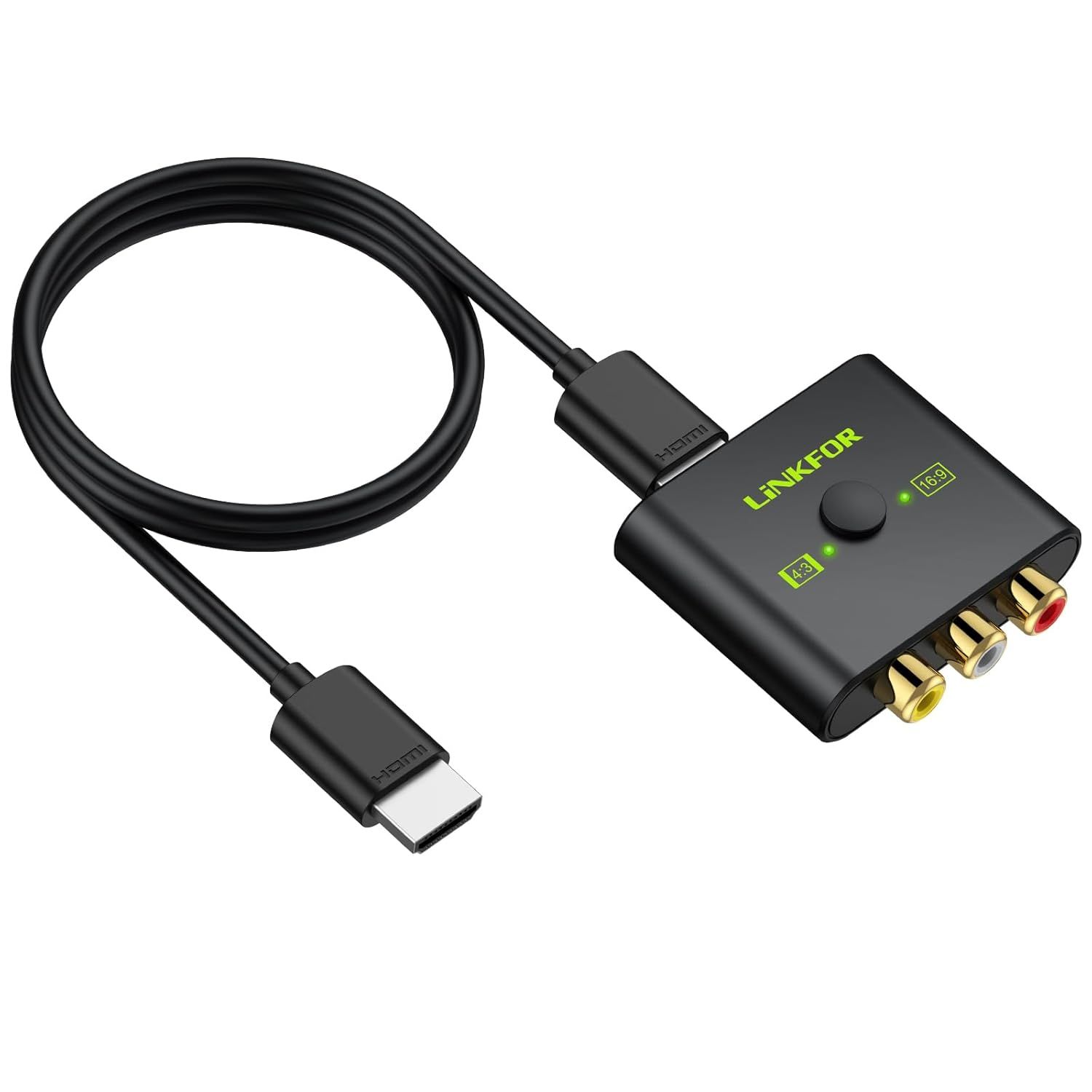RCA to HDMI Converter 1080p, 4:3/16:9 Switch, Audio Video Adapter for Retro Consoles