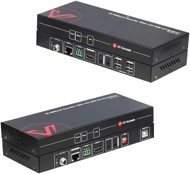 MEVRONISSHOP-AV 4K UHD 60Hz HDMI USB KVM Extender (HDBaseT) up to 100m, 4Kx2K @ 60Hz or 1080p @ 120/60Hz via Cat5e/6/RJ45, 4x USB 2.0, DIP Switch EDID, RS232, PoH