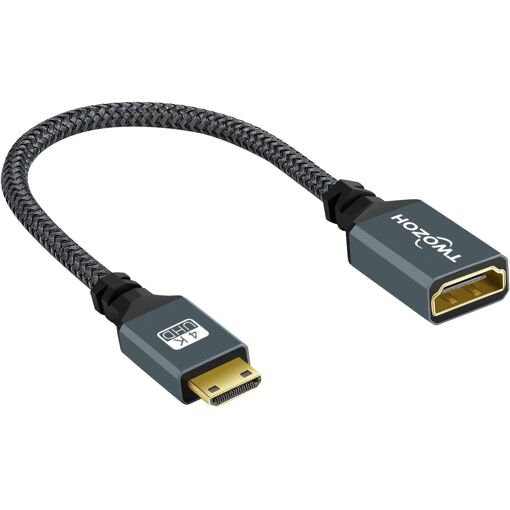 Adaptador Mini HDMI Masculino a HDMI Femenino, Soporta 3D 4K 1080p (20 cm)