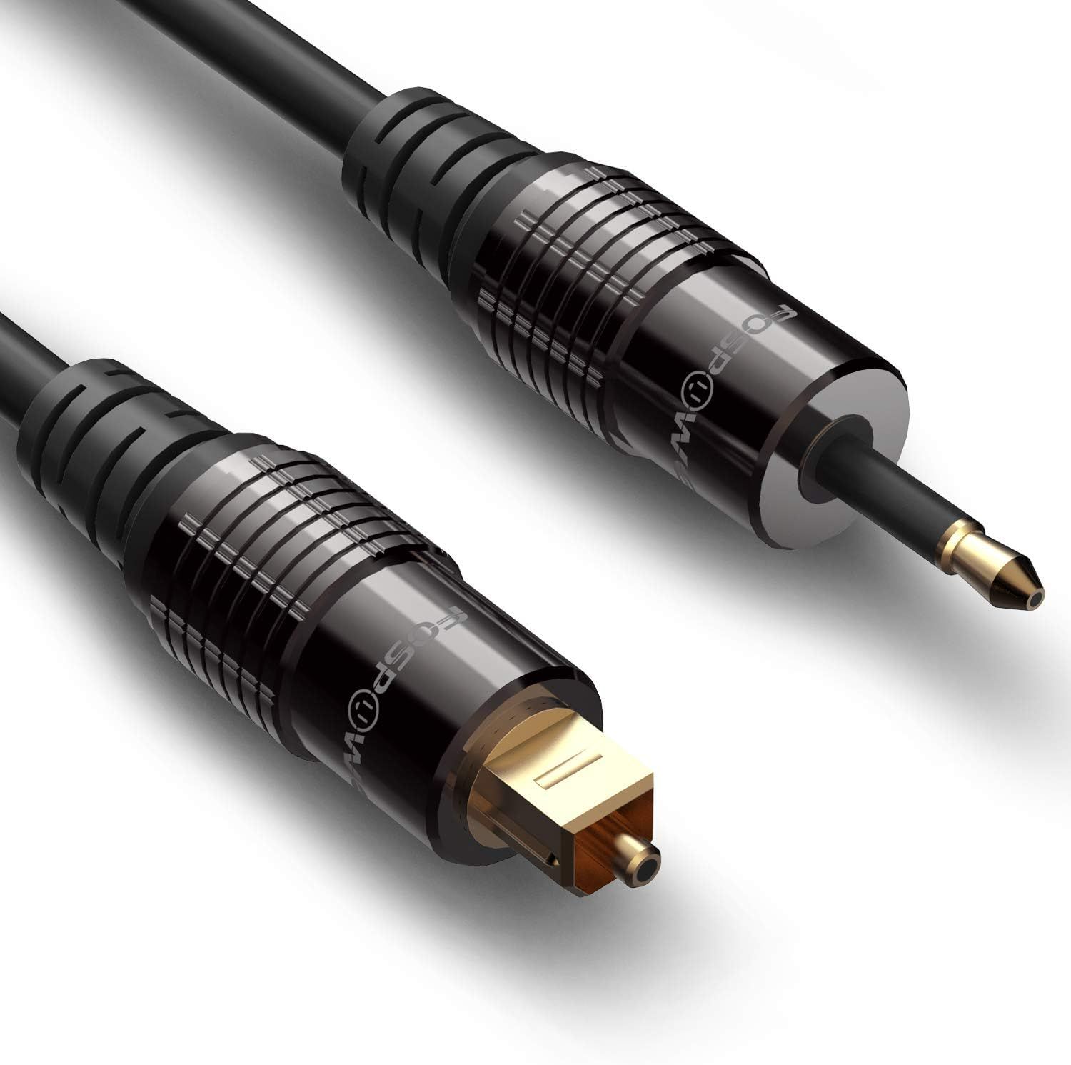 Digital Audio Optical Cable 2m - Mini Toslink 3.5mm to 3.5mm Jack - 24K Gold-Plated Connectors, S/PDIF Optic Audio Compatible with TV, Soundbar, Amplifier, Hi-Fi