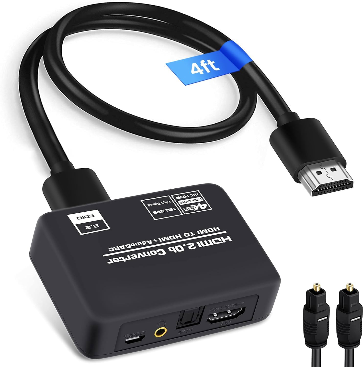 HDMI Audio Extractor Converter 4K @ 60Hz with HDMI ARC + Optical SPDIF + 3.5mm Stereo Audio