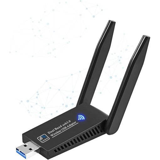 Clé WiFi puissante AC1300 Mbps, adaptateur réseau sans fil, USB 3.0, antennes à gain élevé, dongle WiFi pour PC, bande double 2,4 Ghz/5 Ghz, compatible avec Windows 11/10/8.1/8/7 et macOS 1