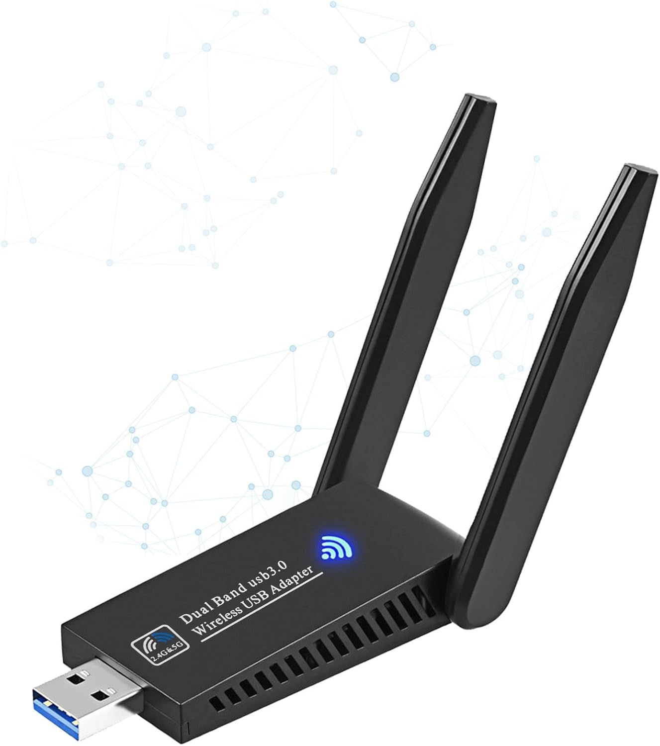 High-Power WiFi Key AC1300Mbps, Wireless Network Adapter, USB 3.0, High Gain Antennas, WiFi Dongle for PC, Dual Band 2.4G/5GHz, Compatible with Windows 11/10/8.1/8/7 and macOS 1