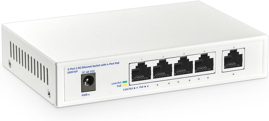 MEVRONISSHOP PoE Switch 5x 2.5 Gigabit Ports + 4x PoE+ 2.5G + 1 Uplink 2.5G