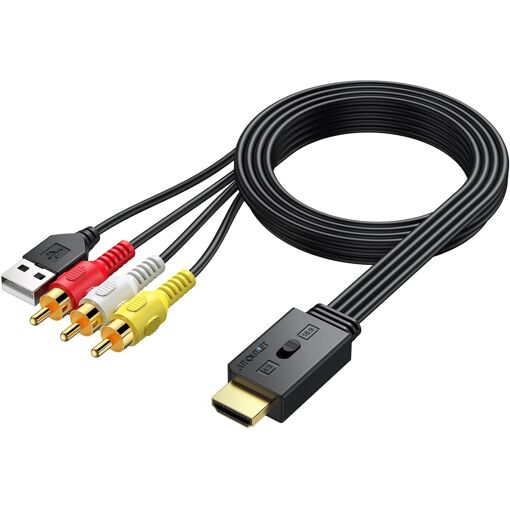 Convertidor MEVRONISSHOP AV a HDMI. Salida HDMI 1080P/720P con audio-video CVBS. Conmutador de relación de aspecto 4:3/16:9 para DVD, VHS, VCR