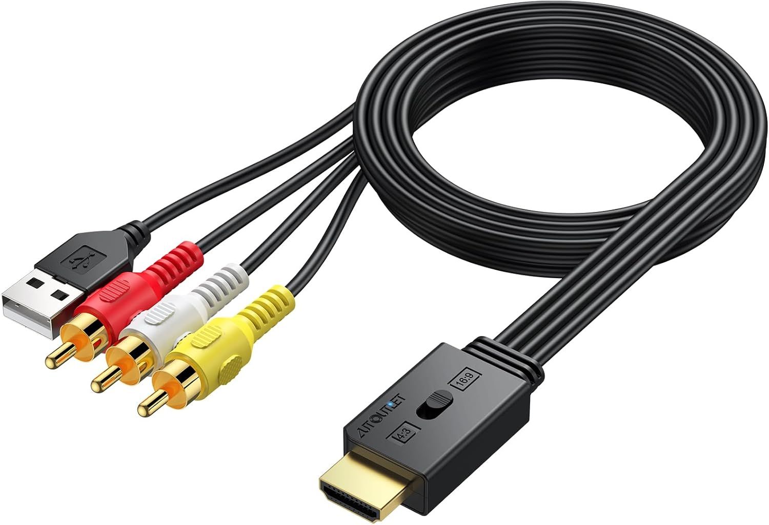 MEVRONISSHOP-AV to HDMI Converter. 1080P/720P HDMI Output with Audio-Video CVBS. 4:3/16:9 Aspect Ratio Switch for DVD, VHS, VCR