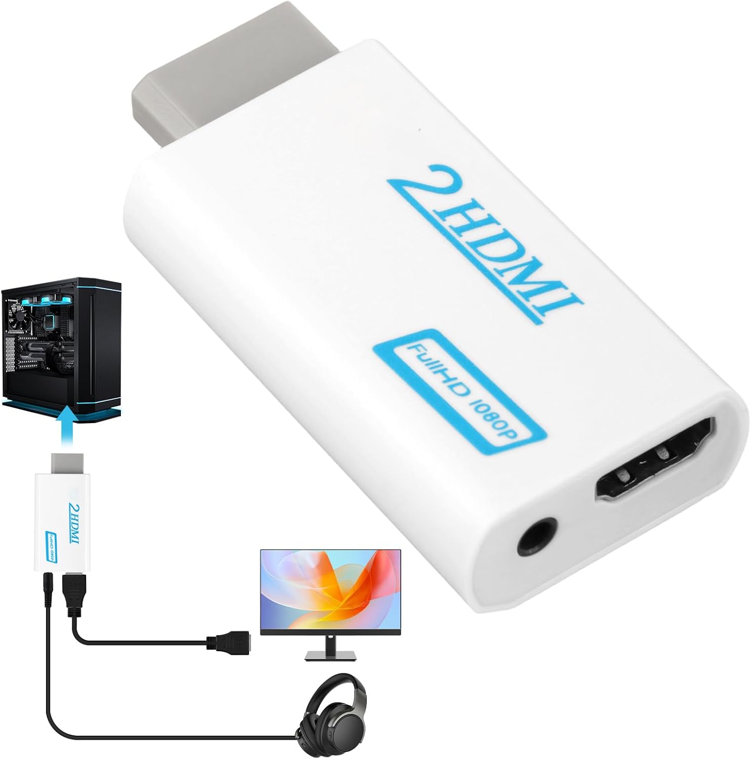 Adaptador de Wii a HDMI Convector para Full HD 1080p/720p con Salida de Audio 3.5mm