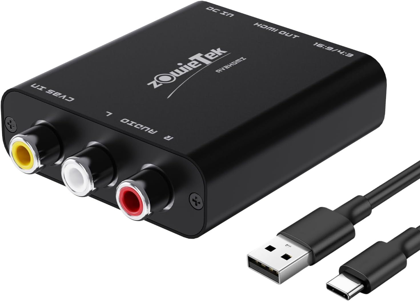 MEVRONISSHOP AV/RCA to HDMI Converter, Durable Aluminum, No Latency, 4:3/16:9, Plug & Play, USB-C, Compatible with PS, N64, SNES, DVD, VHS, PC