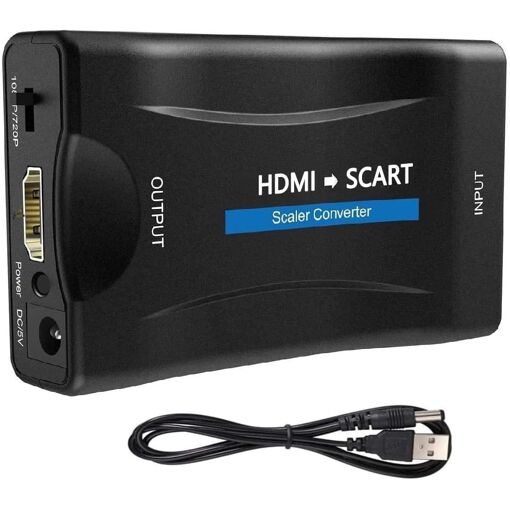 HDMI to SCART Adapter, Convertor Audio Video HDMI to Peritel Supporting NTSC/PAL TV Output for PS3/PS2/TV/DVD