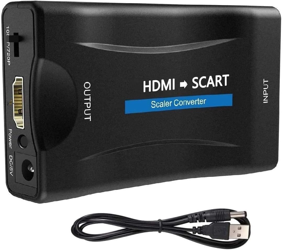 Adaptador HDMI a SCART, Convertidor de Audio y Video HDMI a Peritel que Soporta Salida TV NTSC/PAL para PS3/PS2/TV/DVD