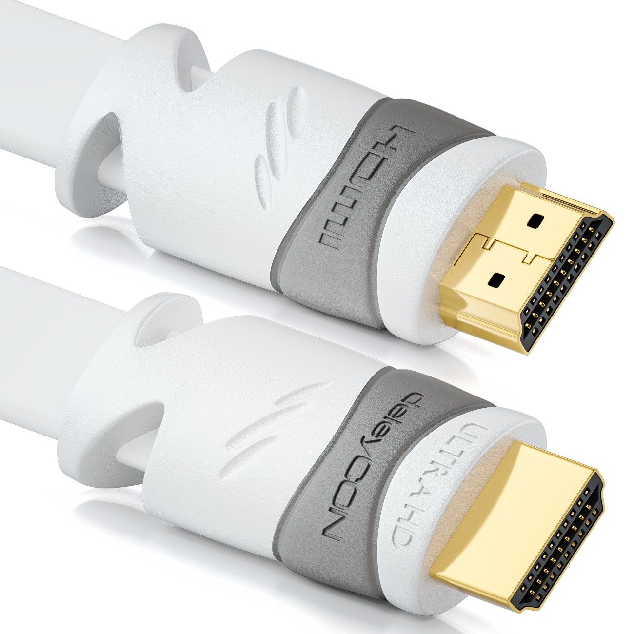 MEVRONISSHOP Flat HDMI Cable 5m - HDMI 2.0/1.4 Compatible - UHD 4K HDR 3D 1080p 2160p ARC - High Speed with Ethernet - White