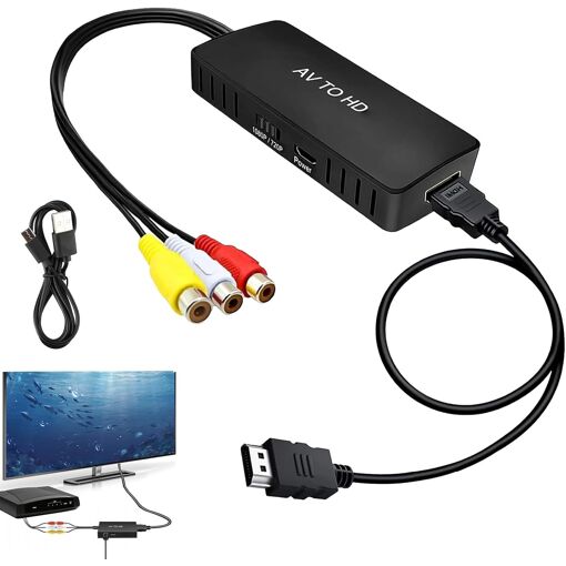 AV to HDMI Adapter, RCA to HDMI Converter with Cable