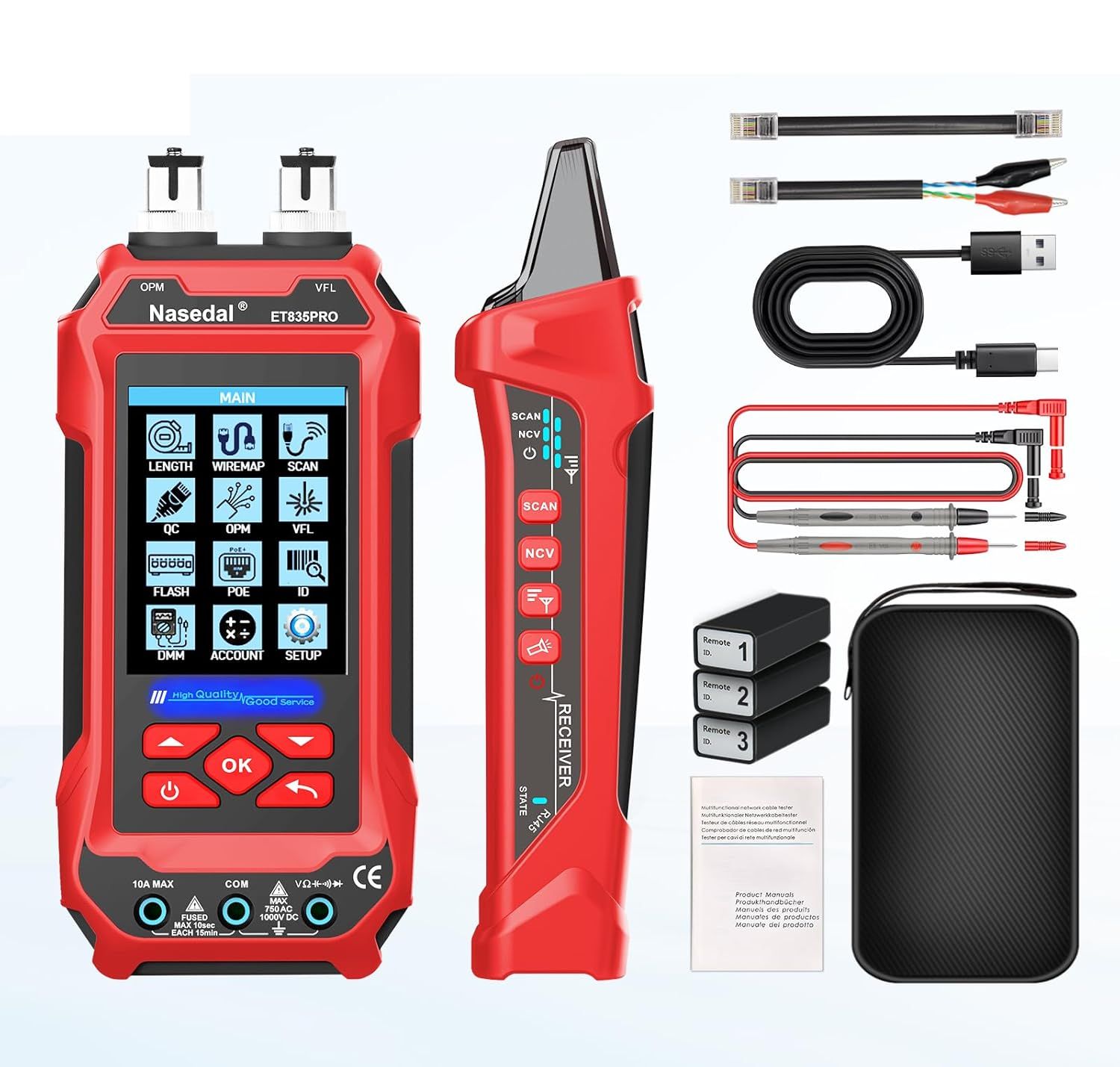 Network Cable Tester Multimeter VFL 4-in-1 with RJ45 Cat5/Cat6/Cat7/Cat8 Test, Cable Length Scanner, Mapping Port Flashing