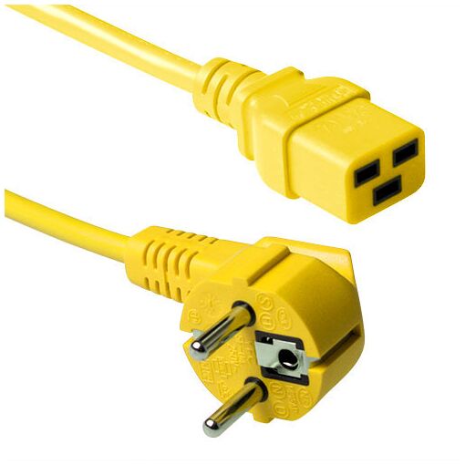 Câble électrique ACT AK5181 jaune, 1,8 m, connecteur CEE7/7, adaptateur C19