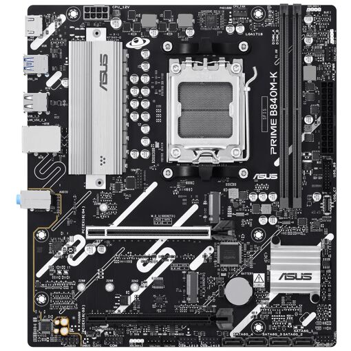 Tarjeta madre ASUS Prime B840M-K - Micro ATX - Socket AM5 - Chipset AMD B840 - USB 3.2 Gen 1, USB-C 3.2 Gen 1 - LAN Gigabit 2,5 - Gráficos integrados (CPU requerido) - Audio HD (8 canales)