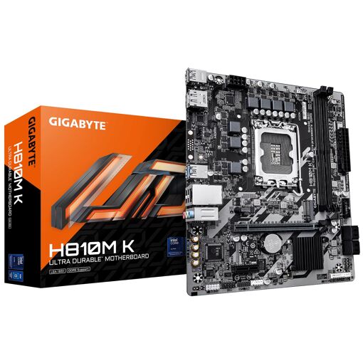 Placa base Gigabyte H810M K - Procesadores Intel Core Ultra (Serie 2), VRM de 3+1+2 fases, hasta 6400 MHz DDR5, 1x M.2 PCIe 4.0, LAN Gigabit, USB 3.2 Gen 1