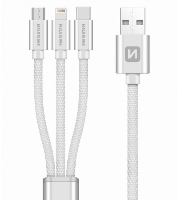 Swissten 3-in-1 Textile Cable 1.2m (USB A to USB C/micro-USB B/Lightning)