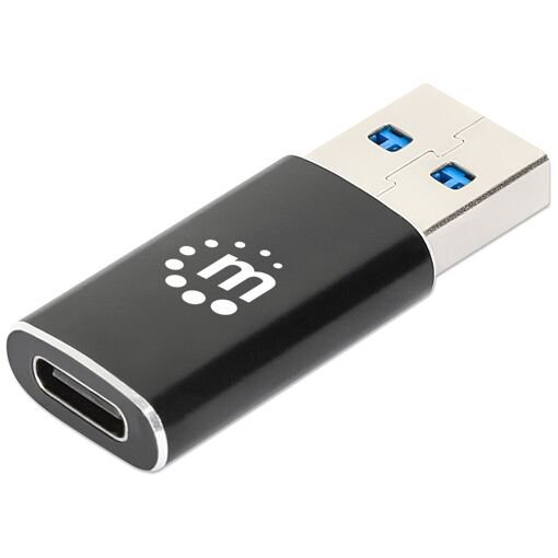 Adaptateur Manhattan USB-A vers USB-C, 10 Go/s (USB 3.2 Gen 2 / USB 3.1), Noir, Garantie à vie