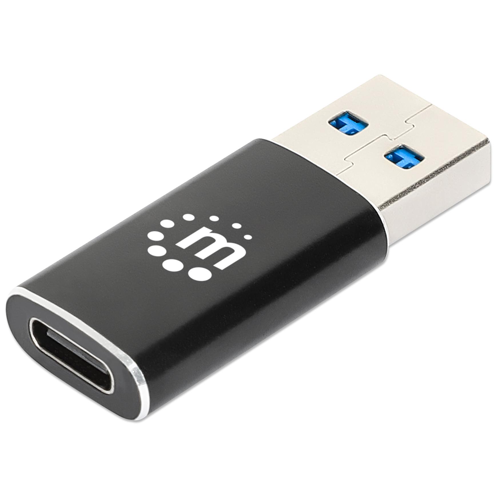 Manhattan USB-C to USB-A Adapter, 10Gbps (USB 3.2 Gen 2 / USB 3.1), Black, Lifetime Warranty