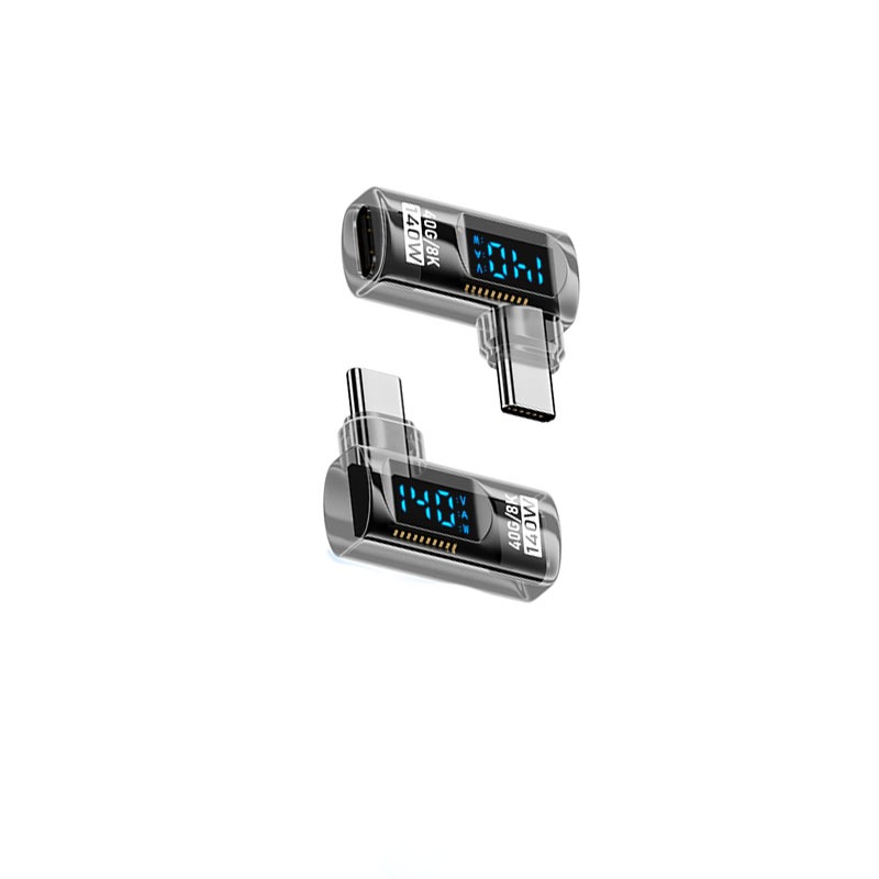 USB-C Male to USB-C Female Adapter 140W with Digital Display - Black Transparent (Lot of 2)