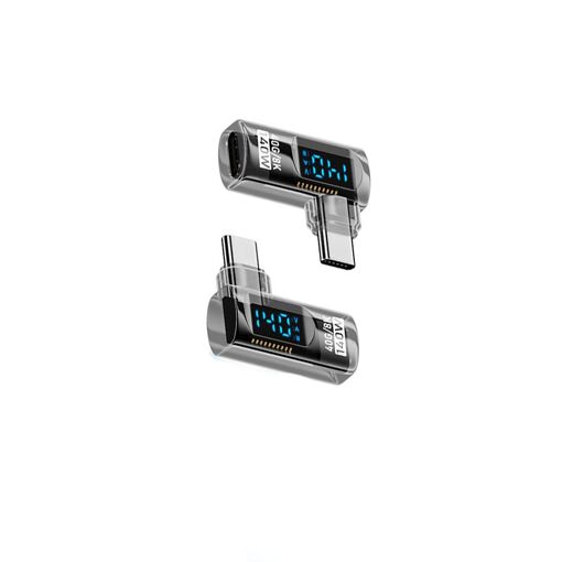 Adaptateur USB-C Mâle vers USB-C Femelle 140W avec Affichage Numérique - Noir Transparent (Lot de 2)