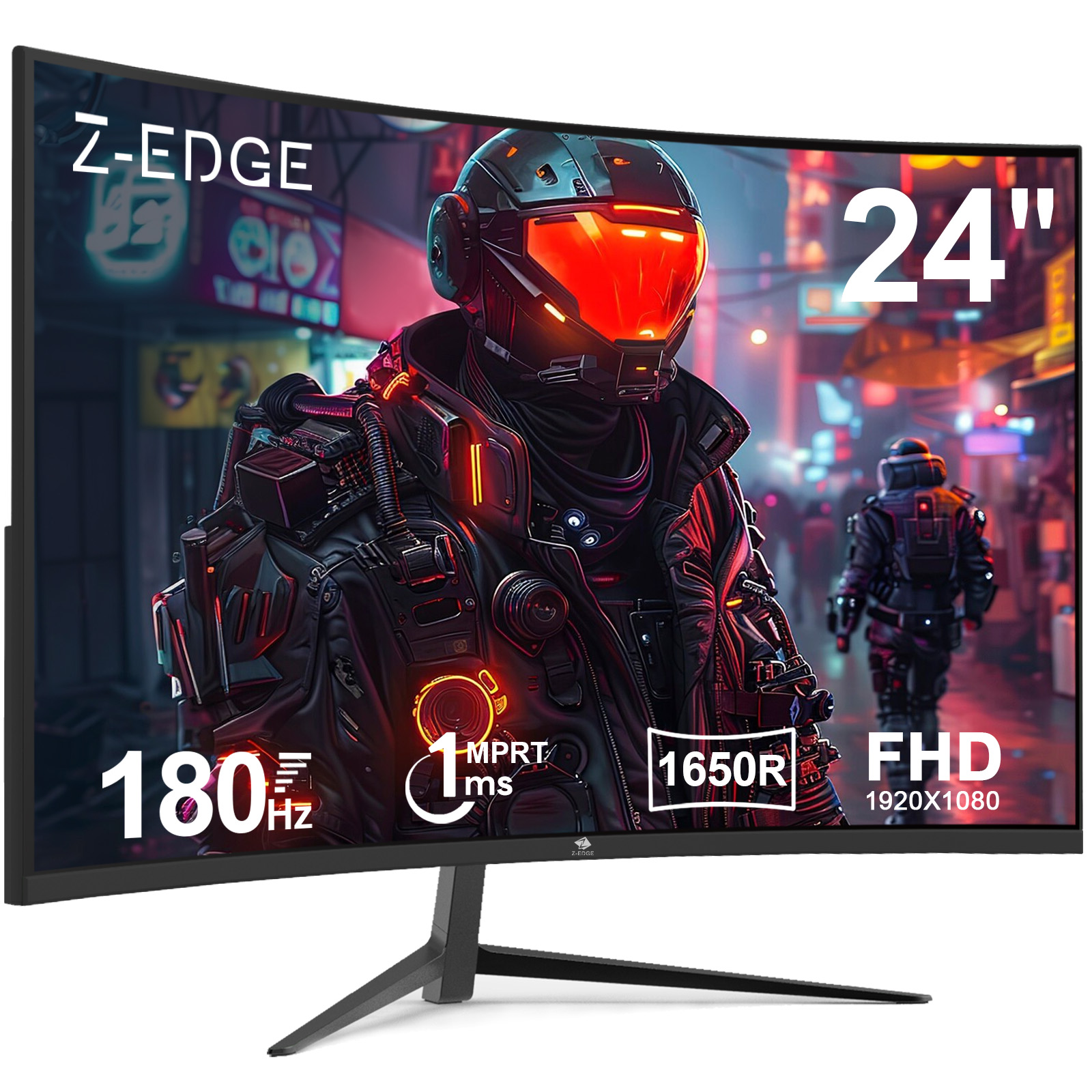 Z-Edge Curved Gaming Monitor 24 inches 180Hz (DP), 1ms MPRT, FreeSync, FHD, 1650R VA Panel, HDMI 2.1 + DP 1.4, Adjustable Stand