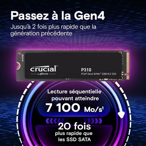 Crucial P310 SSD 500 GB PCIe Gen4 NVMe M.2 2280, hasta 6.600 MB/s, compatible con computadoras portátiles y de escritorio & consolas de juegos portátiles, disco duro interno - CT500P310SSD801