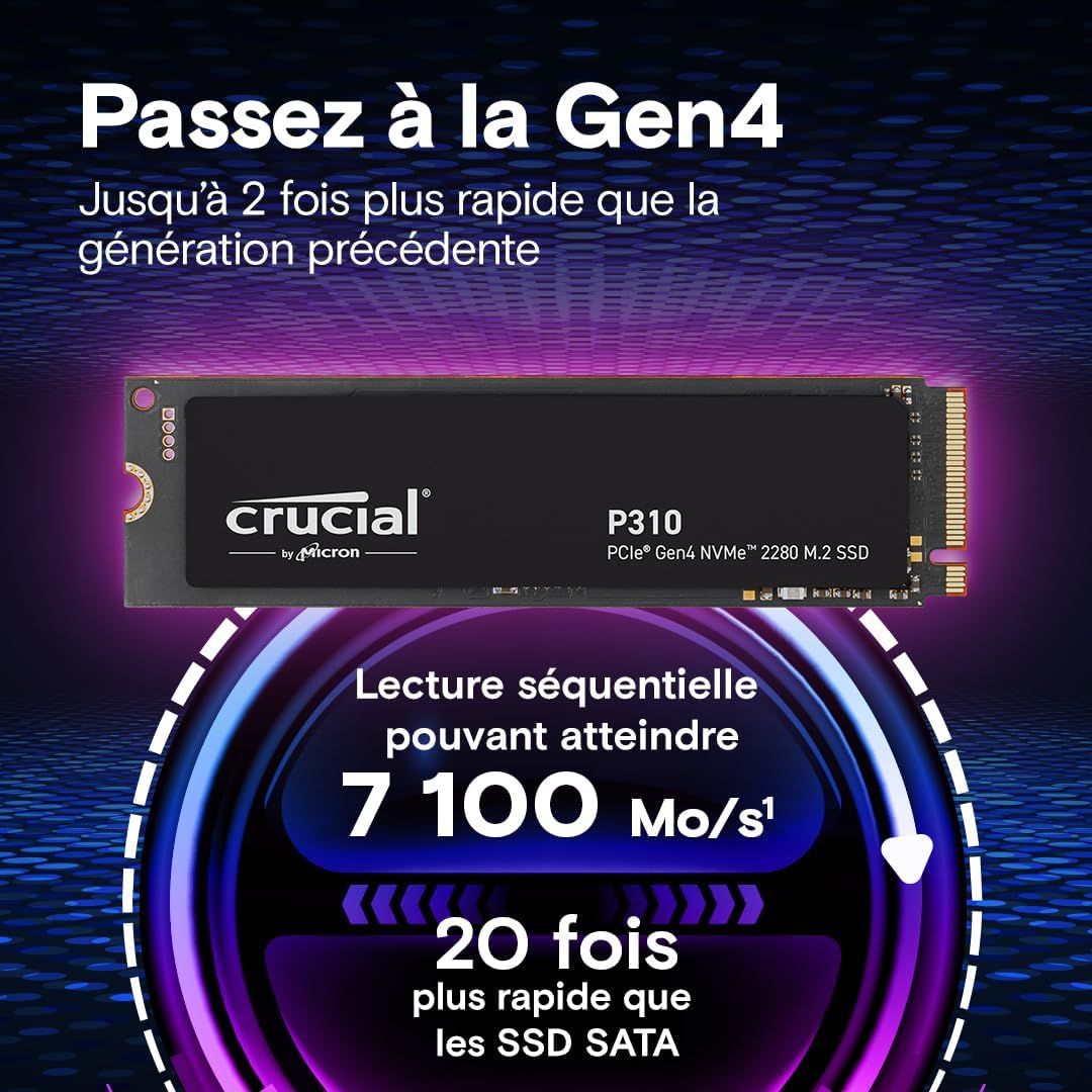Crucial P310 SSD 500GB PCIe Gen4 NVMe M.2 2280, Up to 6.600 MB/s, Compatible with Laptops and Desktops & Portable Game Consoles, Internal Hard Drive - CT500P310SSD801