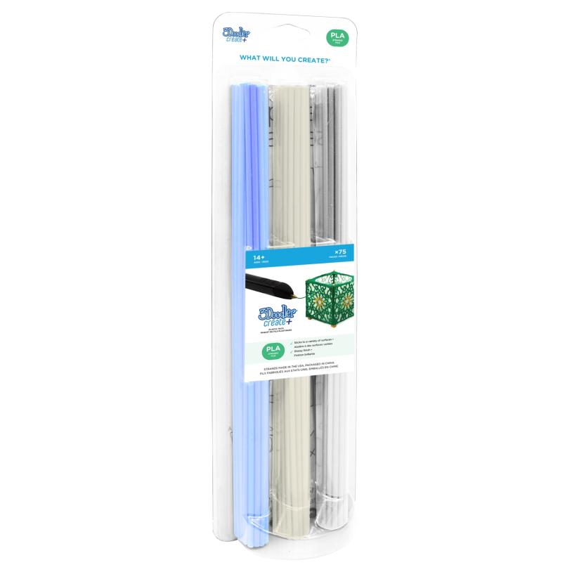 3Doodler CREATE PLA Filament 75 Cartridges - 3 Colors (Blue, Clear, White) - Acide polylactique (PLA)