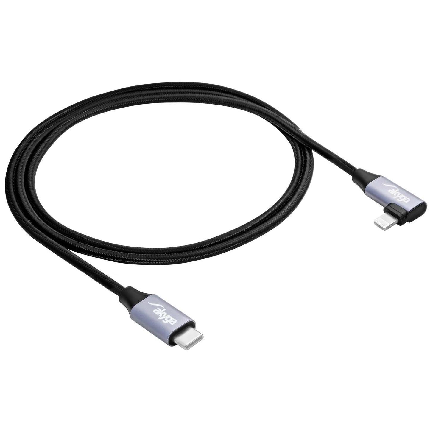 Akyga Lightning to USB-C Cable, 1m, Black