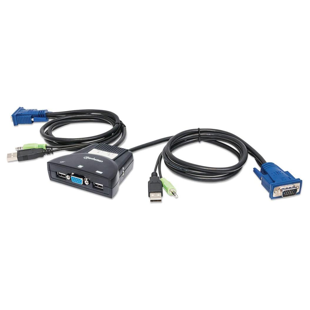Manhattan 2-Port KVM Switch with Screen, Keyboard, and Mouse, Black