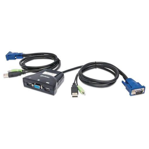 Manhattan 2-Port KVM Switch with Screen, Keyboard, and Mouse, Black