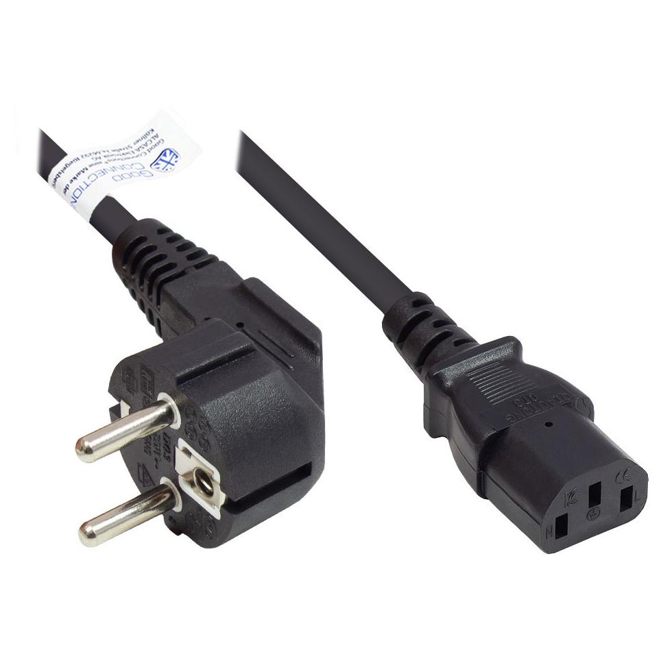 Alcasa P0130-S018 Electric Cable, Black, 1.8m CEE7/7 IEC C13