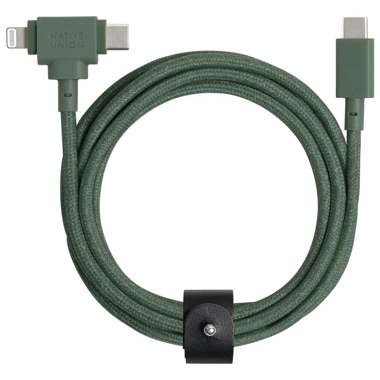 Native Union Belt Duo Cable, Green, 1.5m USB C to USB C/Lightning
