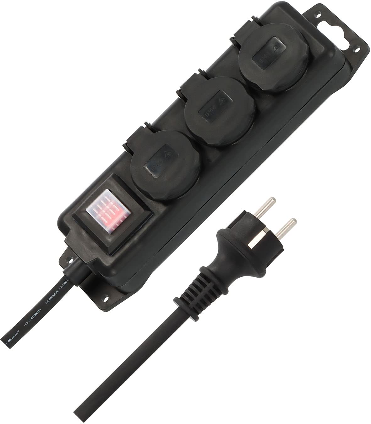 Enchufe mural con interruptor de Brennenstuhl, IP44, 3 vías, negro, 2 m H07RN-F 3G1,5