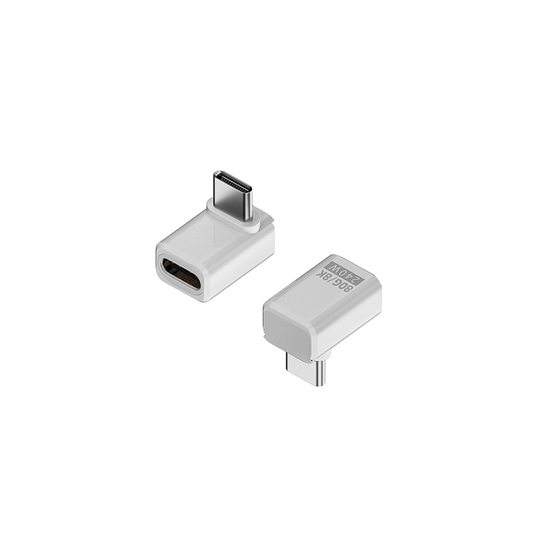 Adaptateur USB-C Femelle vers Mâle 240W 80Gbps à Angle Droit (Lot de 2) Blanc