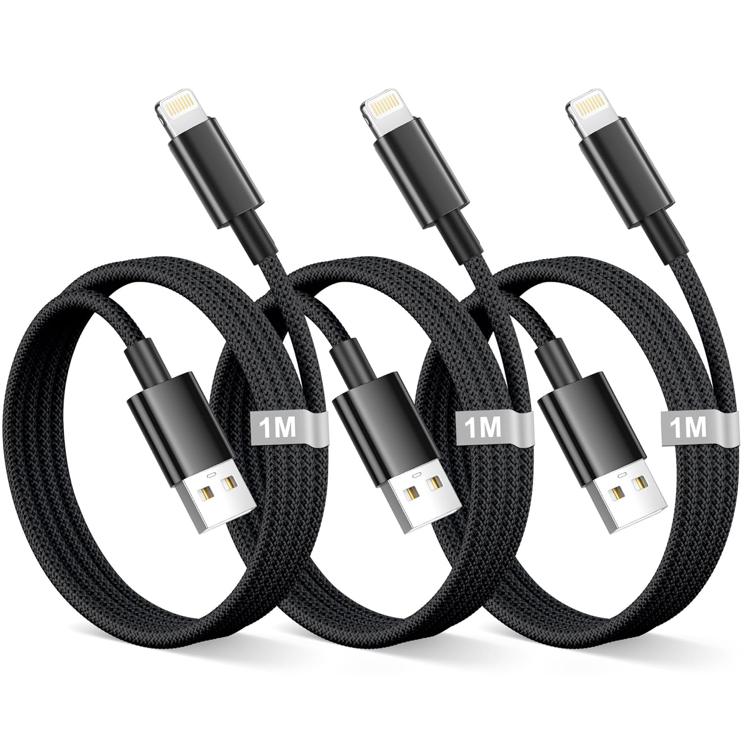 Cable de carga rápida KALANKA 1M (paquete de 3) [certificado MFi] - Cable USB-C a Lightning trenzado de nylon para iPhone 14, 13, 12, 11, X, XR, XS, 8, 7
