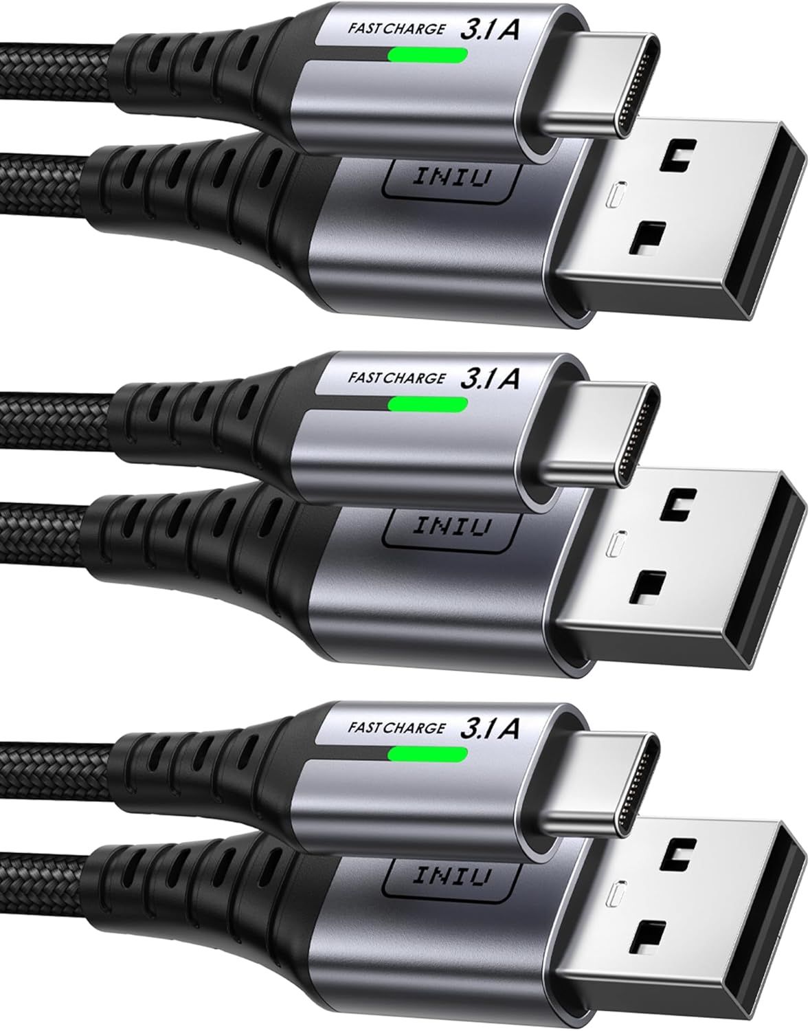 Cable de carga rápida USB-C KALANKA 3.1A, [2m + 2m + 0,5m / Juego de 3]