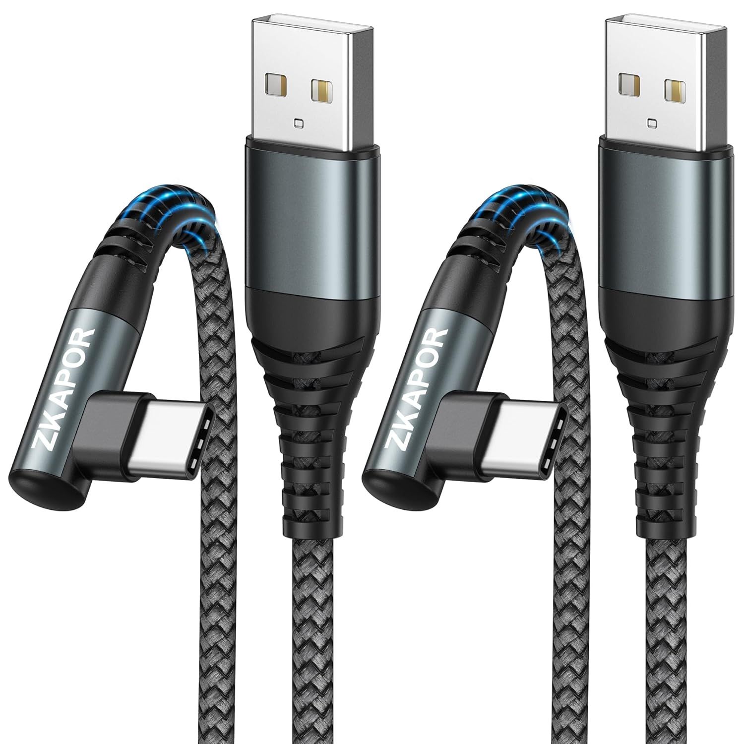 Cable USB C KALANKA [2M, 2 unidades], cable con ángulo recto de 90 grados Type C para iPhone 15 Pro Max, Samsung Galaxy S23/S22, Note 10, Huawei P40/P30, Google Pixel