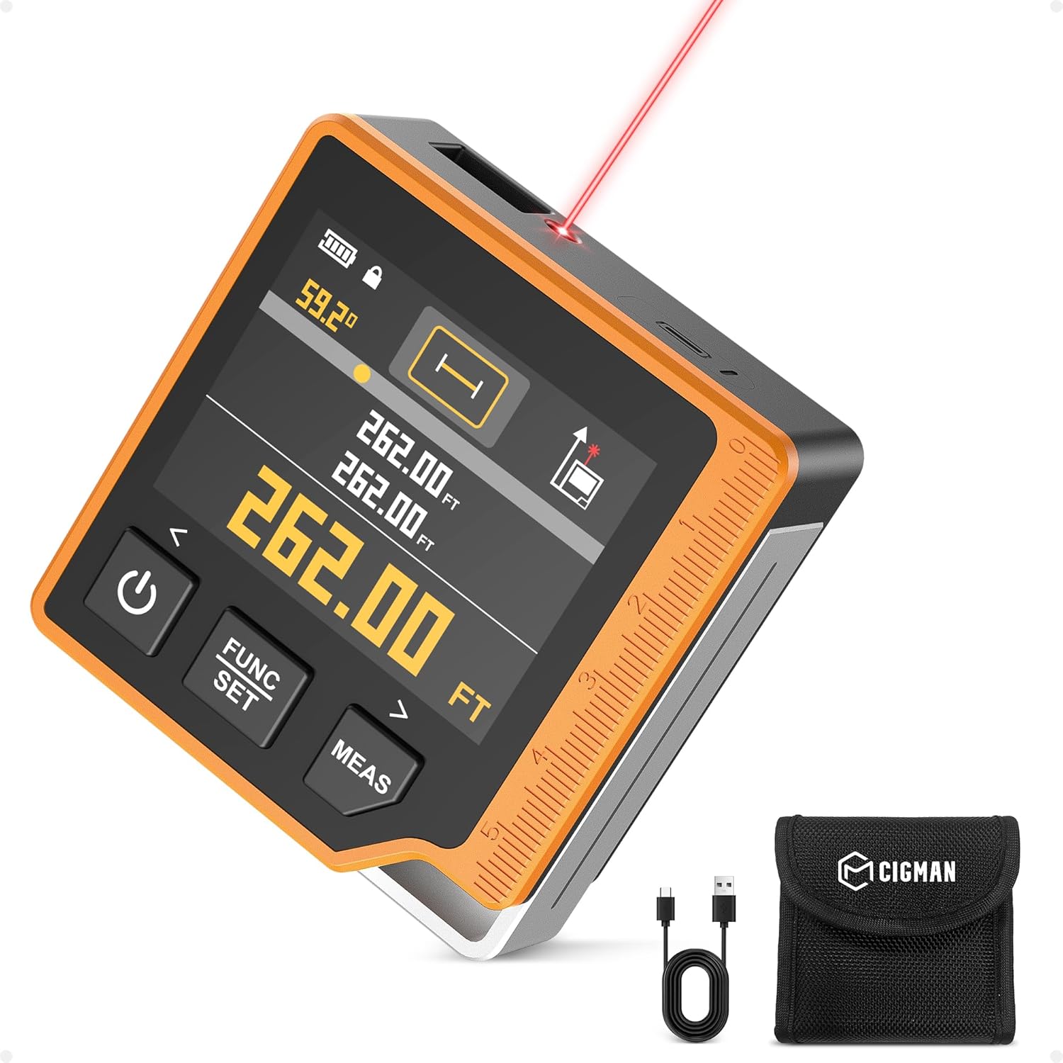 CIGMAN CD80 Laser Range Finder 3-in-1, 80m Digital Tape Measure with Backlit LCD Screen, 1000mAh Battery, Incline Meter, USB Type-C, Multi-Mode Measurement & Unit