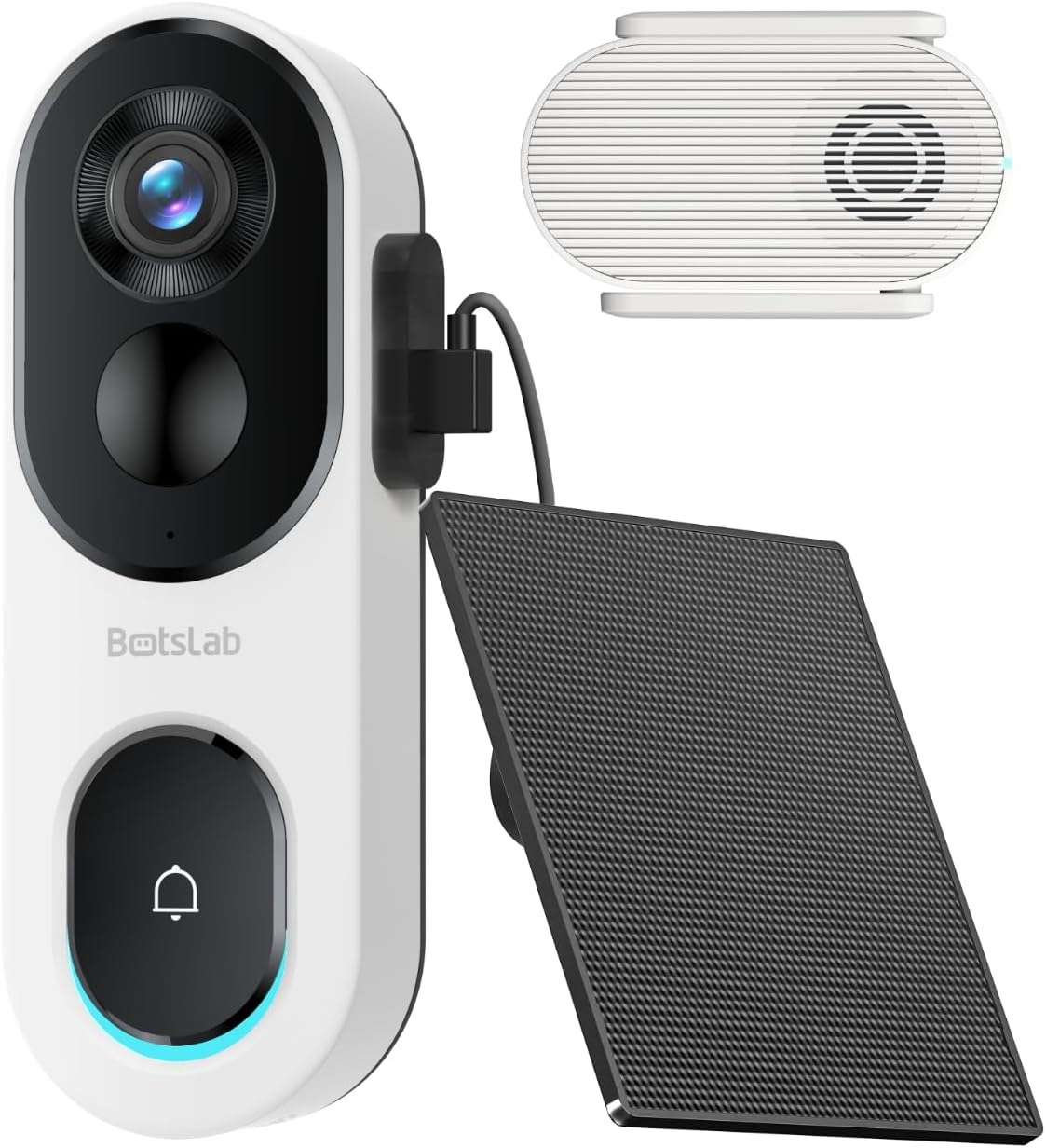 BOTSLAB Wireless Outdoor Camera with Solar Panel 2K Resolution Video Doorbell with Head-to-Toe View, 2-Way Audio, Human Detection, WiFi 2.4GHz