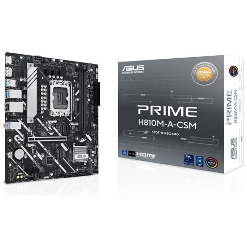 ASUS Prime H810M-A-CSM - Placa base - Micro ATX - Socket LGA1851 - Chipset H810 - USB 3.2 Gen 1, 2 y 3 - Ethernet Gigabit - Gráficos integrados (requiere CPU) - Audio HD de 8 canales