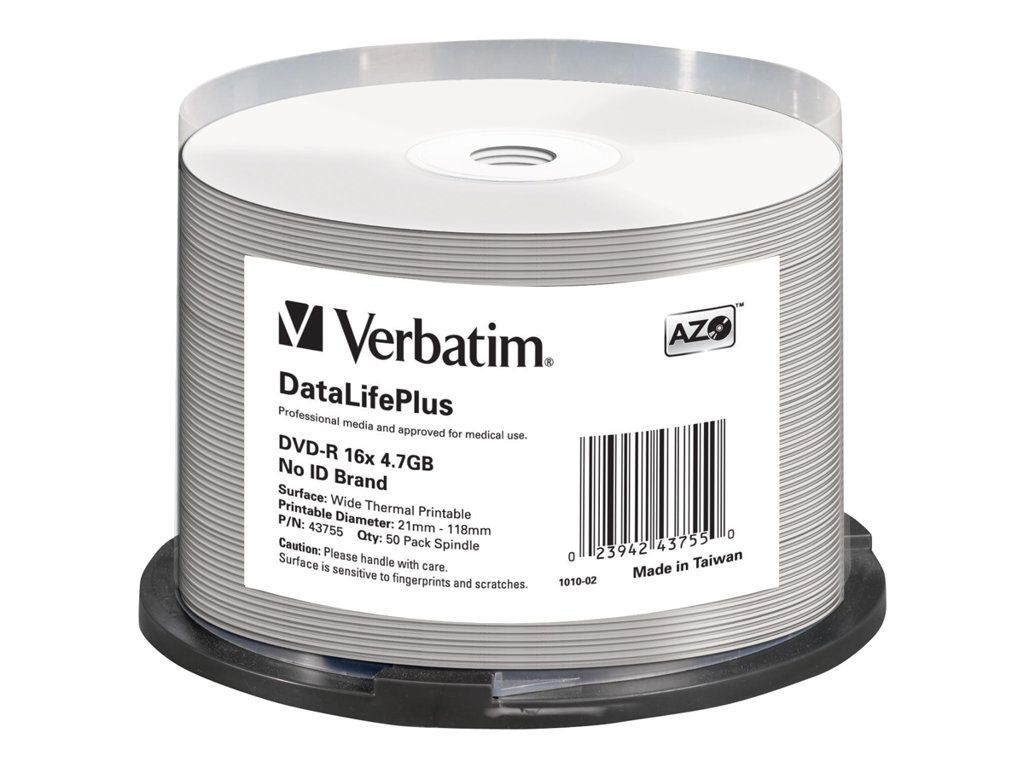 Verbatim DataLifePlus 50x DVD-R 4.7GB 16x Thermal Printable Large Format