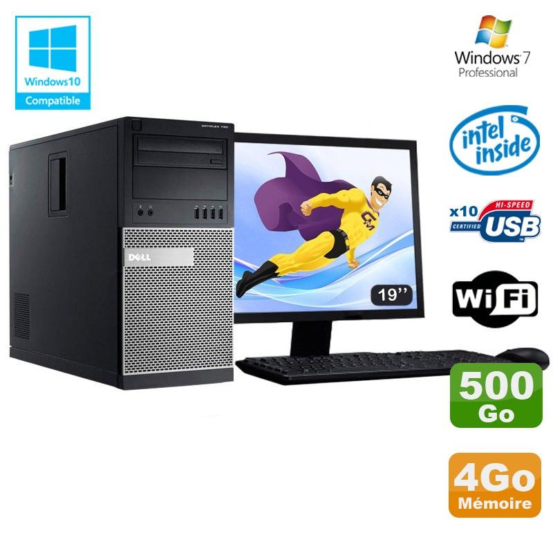 Dell Optiplex 790 Tower PC - Intel Pentium G630, 4GB RAM, 500GB HDD, DVD Drive, WiFi, Windows 7