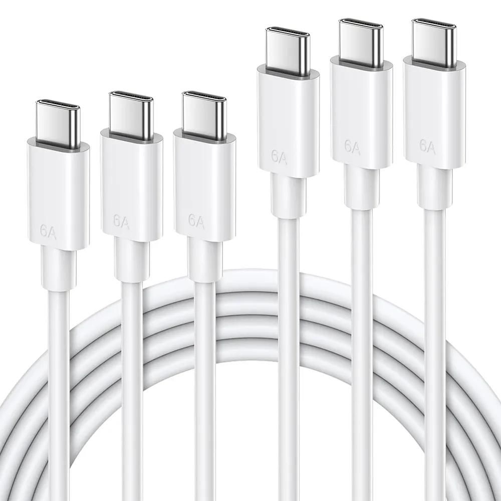 Lot de 3 câbles USB-C vers USB-C 65W rapides pour iPhone 16/15, Xiaomi, Samsung - 1 mètre blanc