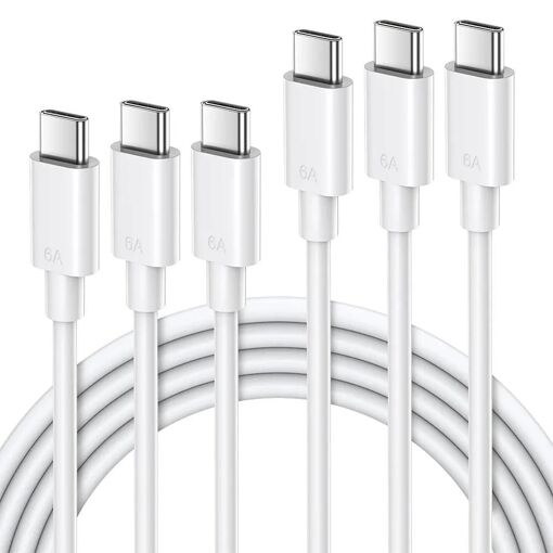 E.F.Connection 65W USB-C to USB-C Cable Set (3 Pack) for iPhone 16/15, Xiaomi, Samsung - 1 Meter White