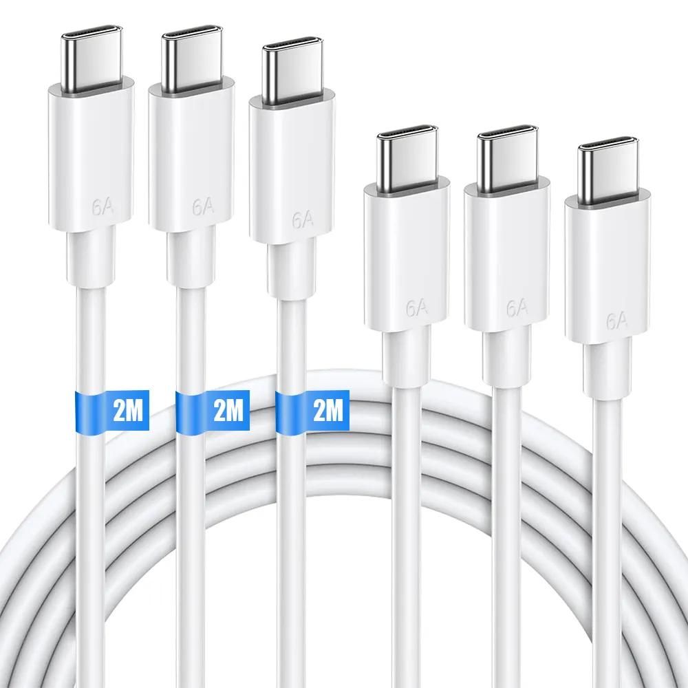 E.F.Connection 3x USB-C to USB-C 65W Fast Charger 6A for Xiaomi, Samsung, iPhone 15 & 16 - White 2 Meter